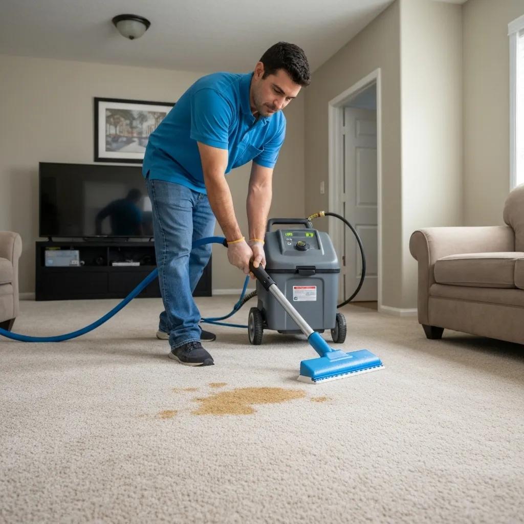 Professional carpet cleaner using advanced techniques to remove stains in a Bay Area home