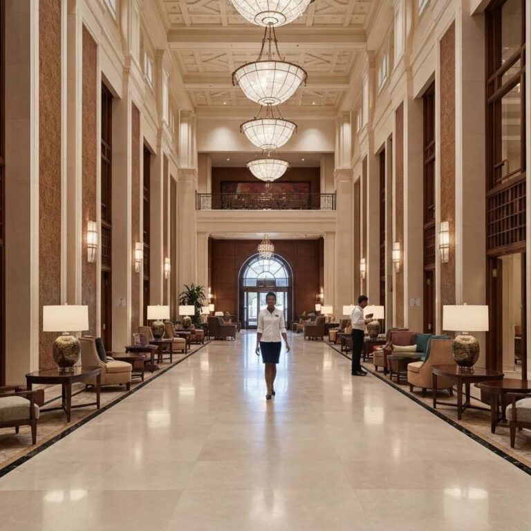 Professional cleaning team using advanced equipment in a modern office environment