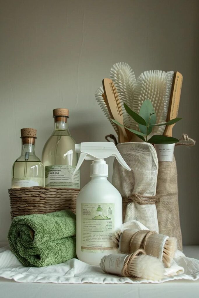 A selection of Maid4You's trusted eco-friendly carpet cleaning products, beautifully arranged to highlight our dedication to sustainability and the safety of your home.