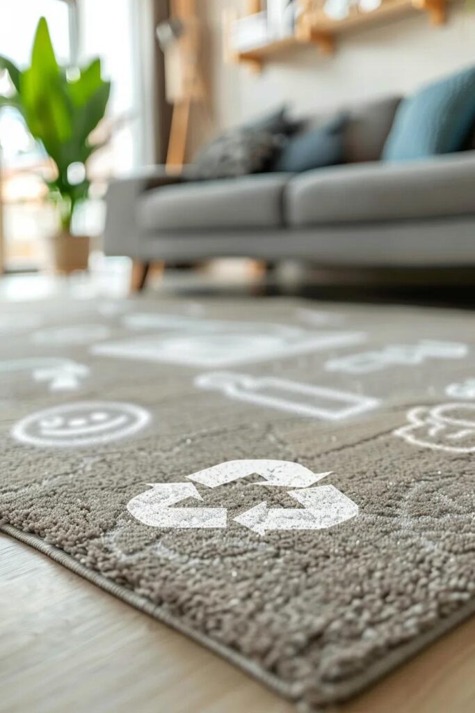 Visual representation of how eco-friendly carpet cleaning improves indoor air quality with allergen removal and clean air symbols