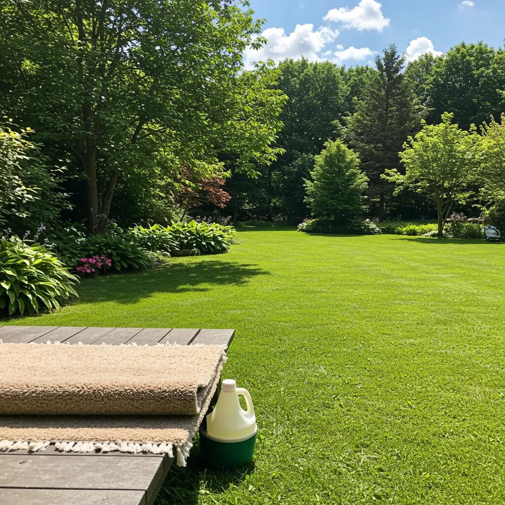 Sustainable carpet care practices in a green landscape with biodegradable products and water-efficient methods