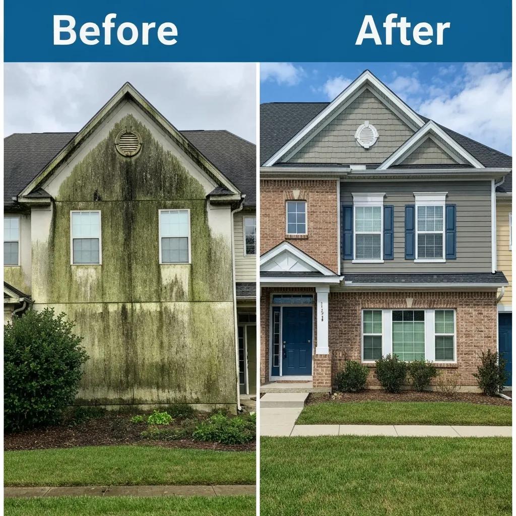 Before-and-after exterior cleaning showing noticeable curb appeal improvement