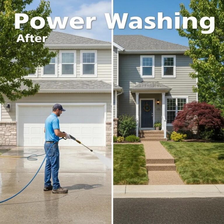 A professional power wash restoring a home's exterior and curb appeal