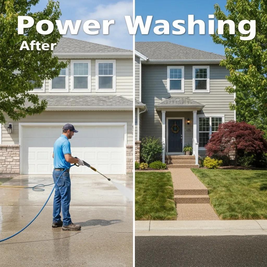 A professional power wash restoring a home's exterior and curb appeal