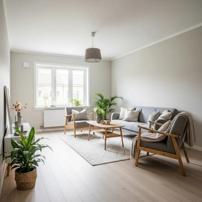 Clean and inviting living space after post-renovation cleaning, showcasing a transformed environment