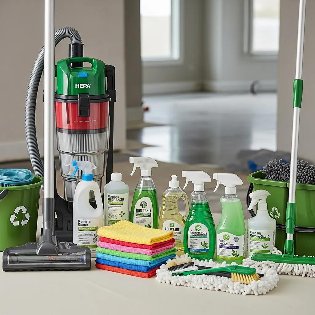 Green cleaning products and professional equipment used by Maid4you for post-renovation cleaning