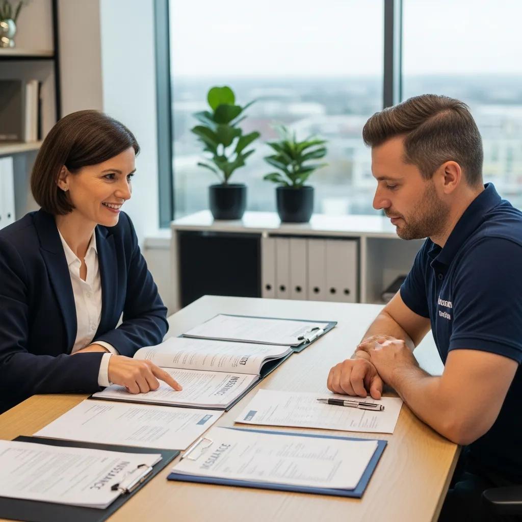 Office manager discussing insurance coverage with a cleaner