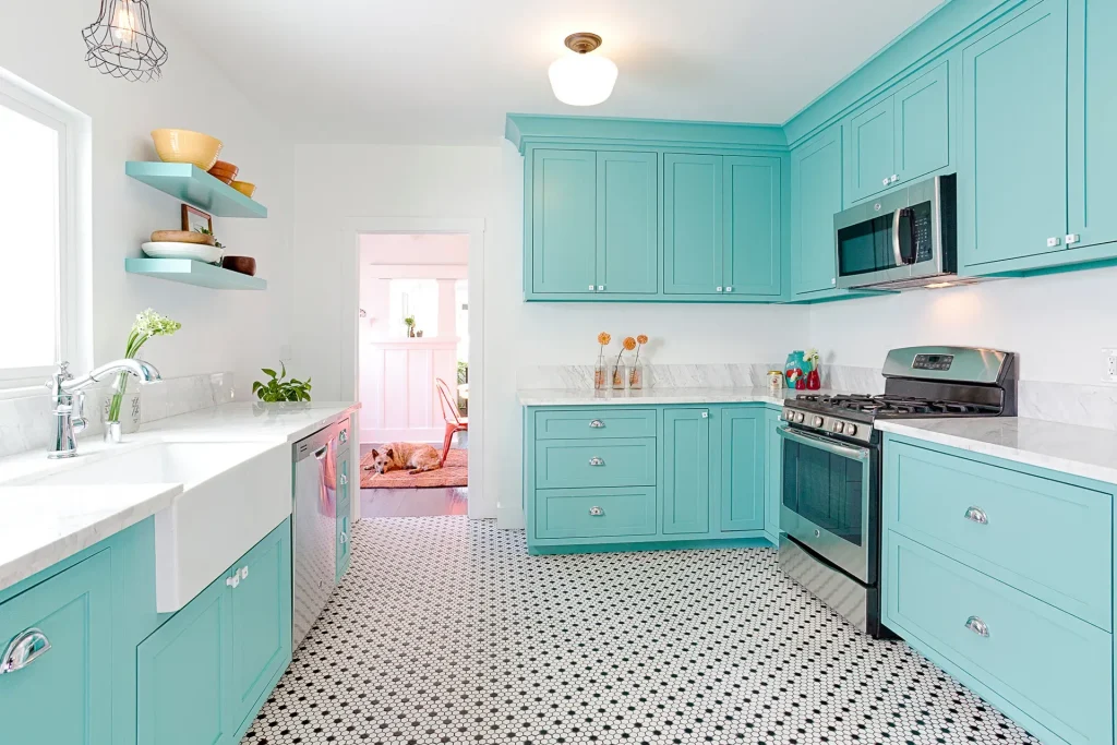 Professional cleaner sanitizing a kitchen, highlighting move-in cleaning services
