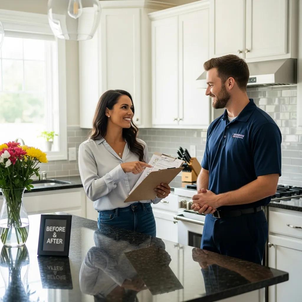 Homeowner and professional cleaner discussing move-out cleaning benefits